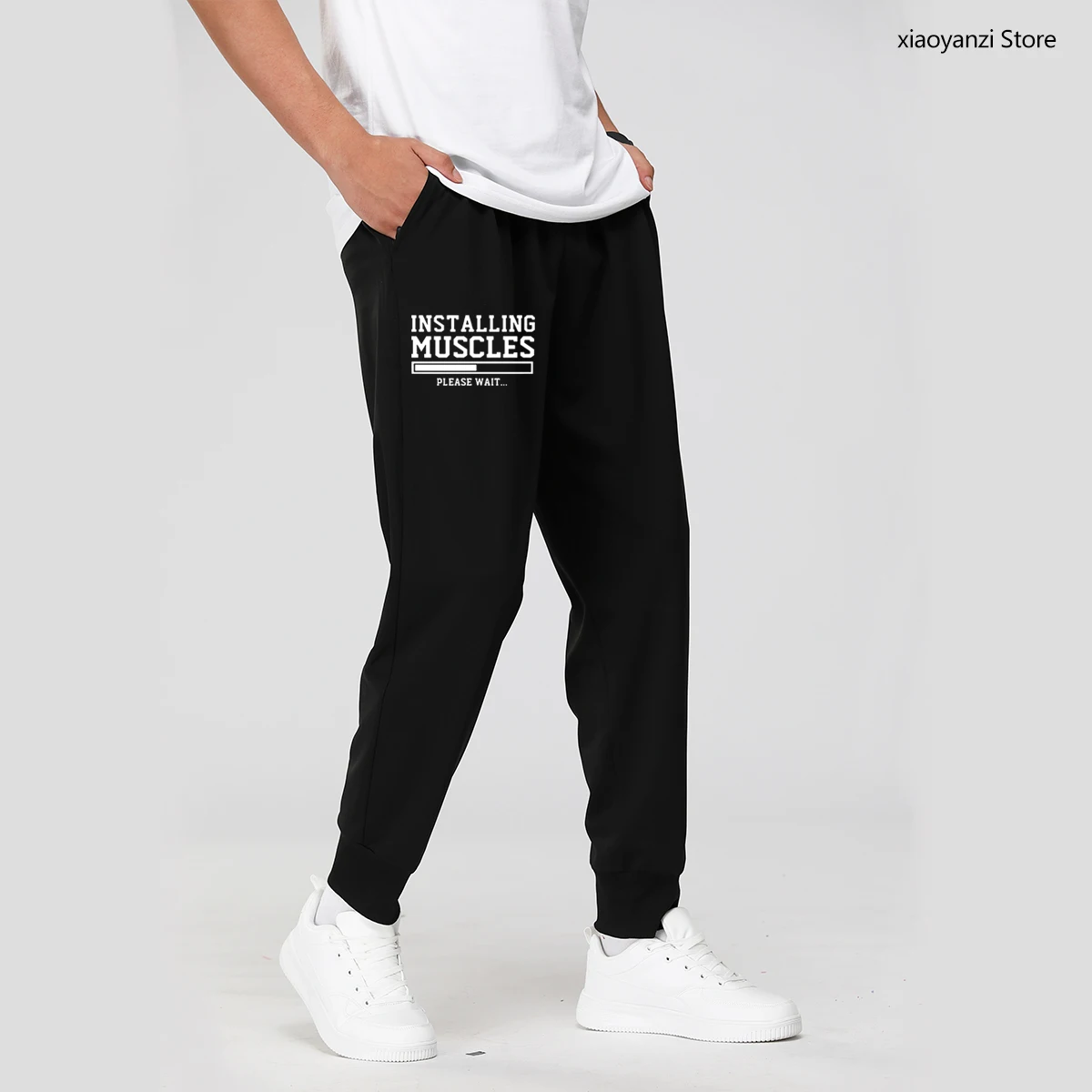 

Men's 2021 Spring Autumn printed INSTALLING MUSCLES funny Sweatpants fashion brand clothing cross Sports Long Pants Trousers