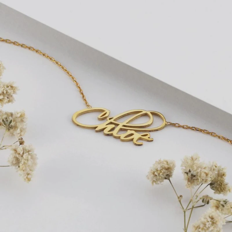 Cursive Name ожерелье популярный стиль Персонализированный Кулон табличка с именем из