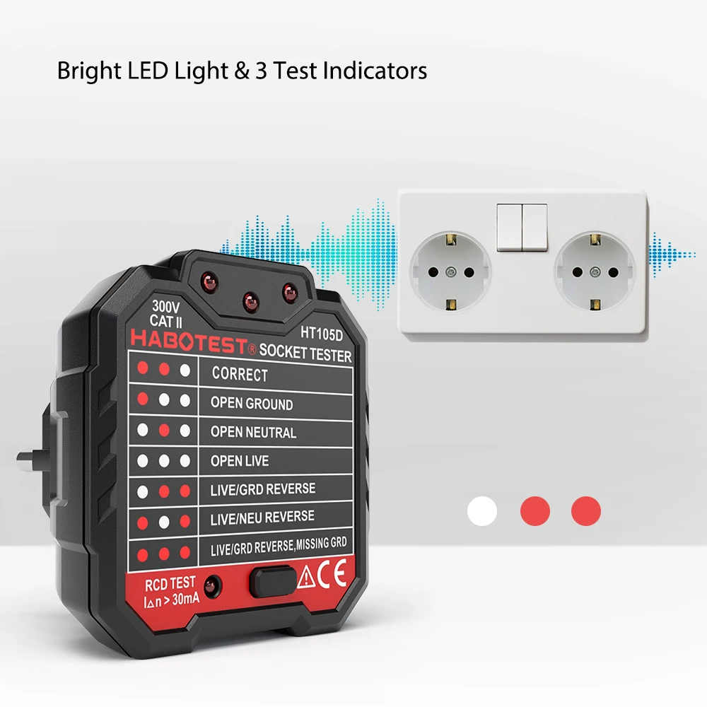 HABO испытательный усовершенствованный RCD Электрический тестер для розеток