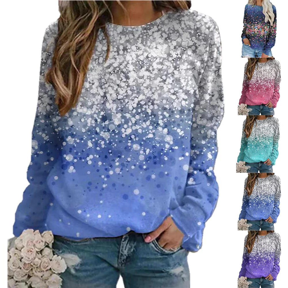 

Colorful Women Flower Printed Pullovers Shirts Ladies O Neck Oversize Tops