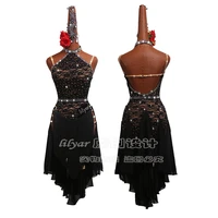new latin dance dress competition dress costumes skirt performing dress customize size black lace hollowed out chinese neckline