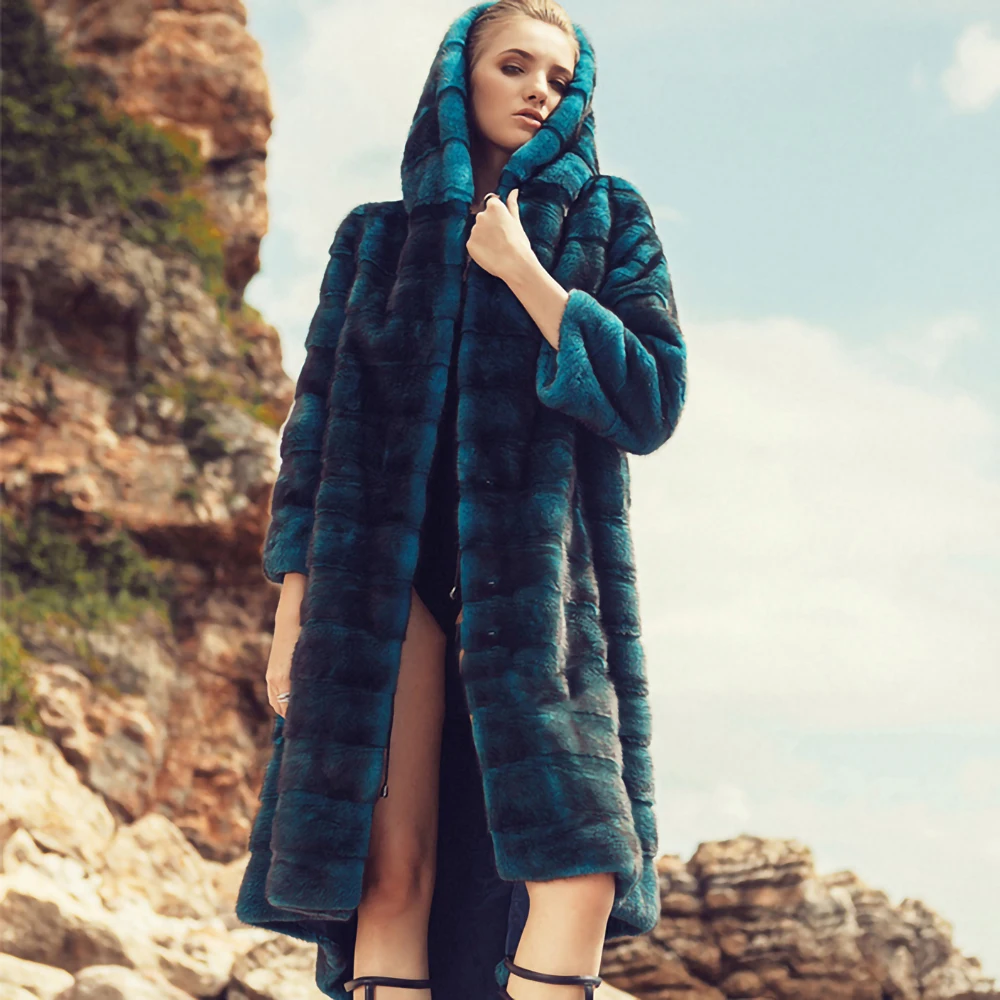 TOPFUR Natural Real Mink Fur Long Coat With Fur Hood Luxury Real Mink Fur Jackets High Street Customize Warm Female Overcoats