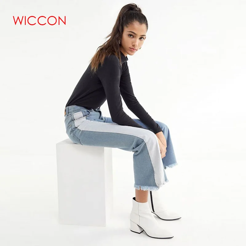 Для женщин уличная уличный Стиль джинсовые расклешенные брюки кисточкой