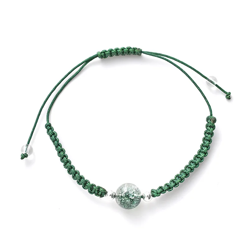 Плетеный Регулируемый браслет ручной работы с кристаллами натуральный зеленый