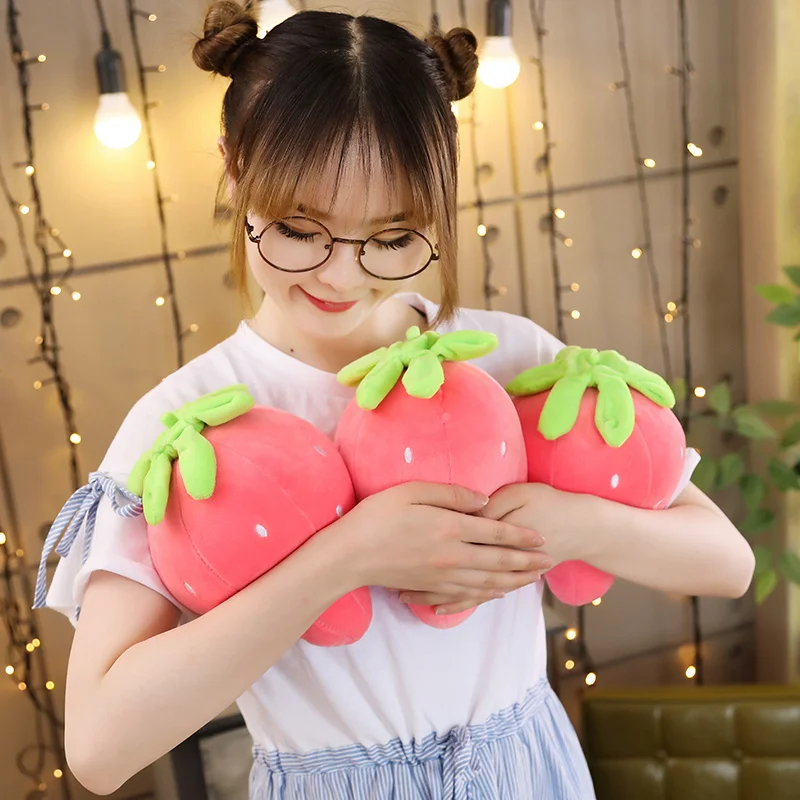 

New 1pc 20cm Pink Strawberry Soft Plush Food Fruits Toy Down Cotton Stuffed Plants Plushie Decor Kids Gift