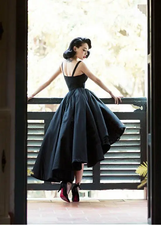 Черные сексуальные пышные платья плиссированные трапециевидные Вечерние на