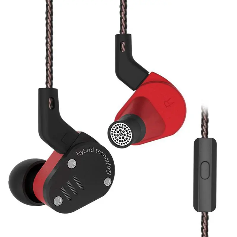 Black red with mic KZ ZSA наушники, ZSA наушники-вкладыши металлические в наушниках арматура и динамические гибридные в ухо Мониторы спортивная Гарнитура наушники HiFi - Цвет: Black red with mic
