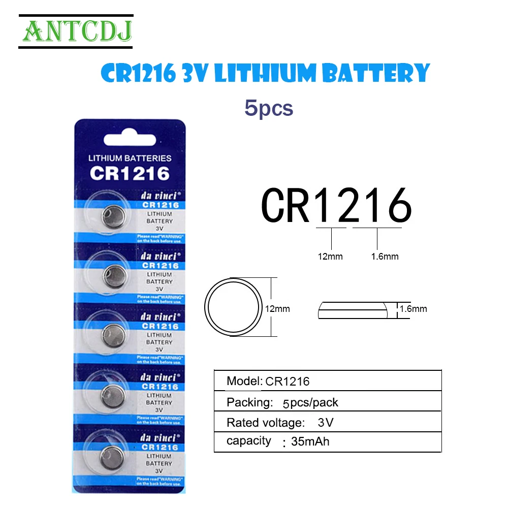 

CR1216 5Pcs 35mAh EE6218 Lithium Button Battery 3V For Watch Electronic Toy Remote BR1216 DL1216 5034LC Coin Cell Batteries