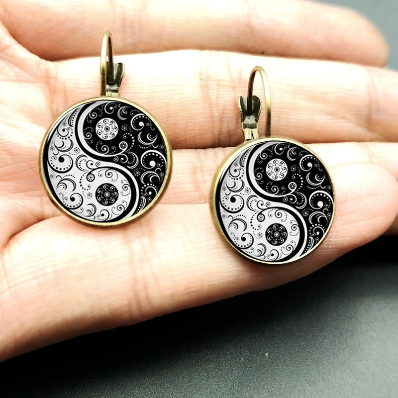 Серьги Tafrey китайский даосизм классические старинные серьги Бату Tai Chi Yin and Yang