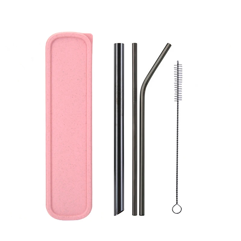Pink Box Black 5 шт. 304 нержавеющая сталь остроконечные соломенные многоразовые металлические трубочки для питья набор с кистью и сумкой для дома вечерние аксессуары для бара - Цвет: Pink Box Black