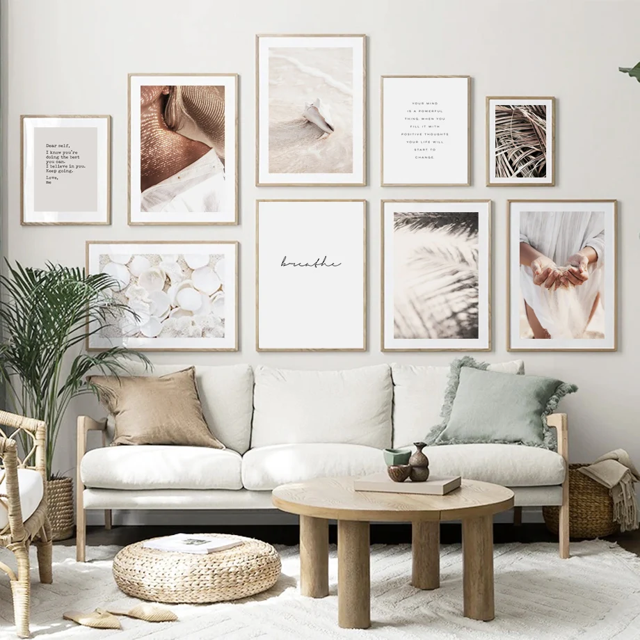 

Wall Art Canvas Painting Landscape Sand Woman Leaves Beach Shells Nordic Posters And Prints Wall Pictures For Living Room Decor