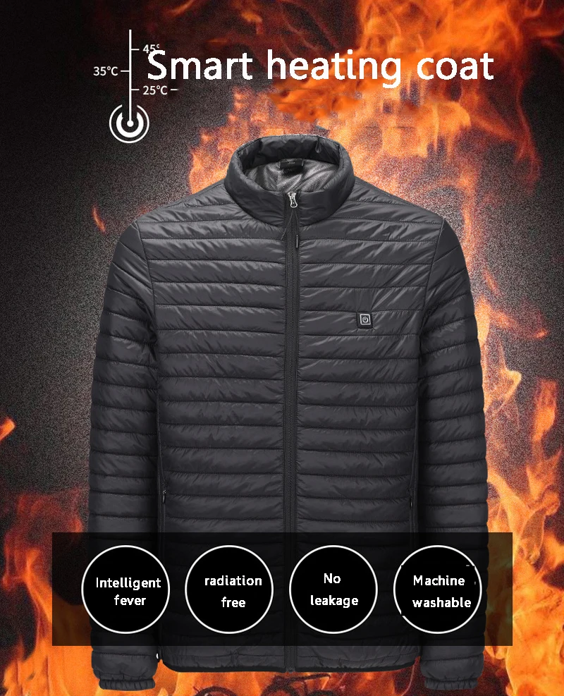 New Infrared USB Heated Down Jacket Men Thermal Outdoor Electric Battery Belly Back Heater Long Sleeves Winter Clothes
