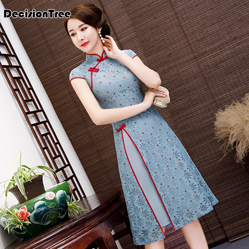 Вечерние, вьетнамские, aodai, Китайская традиционная одежда для женщин, qipao, короткий рукав, кружевное, китайское, восточное платье, современное, cheongsam