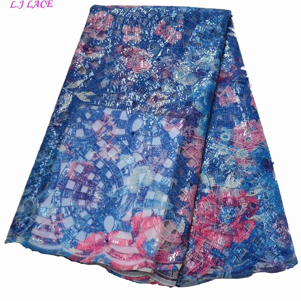 

Красивые цветные кружевные вечерние платья с цветочной вышивкой и пайетками; Модное платье из тюля; 5 ярдов; LJ; Кружевные ткани; 2020