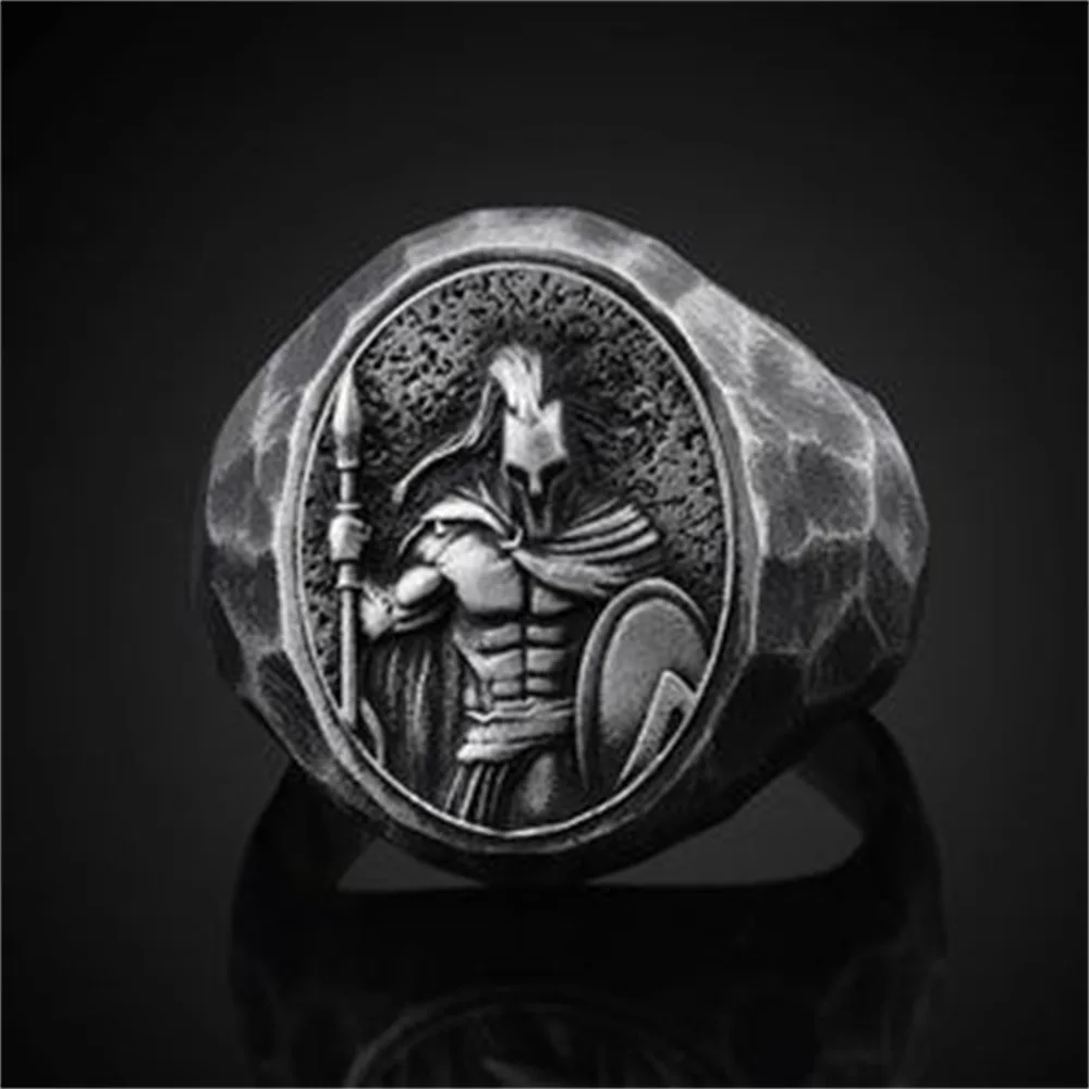 

Vintage Spartan Warrior Helmet Ring for Men Gothic Punk Viking Norse Rune Warrior Stainless Steel Rings Totem Amulet Jewelry
