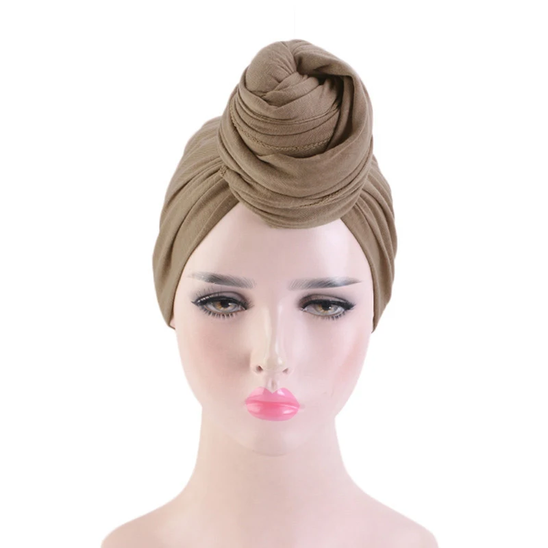 

Fashion Elastic Solid Color Women Turban Scarf cotton top knot Inner Hijab Caps african twist headwrap Women head wrap India Hat