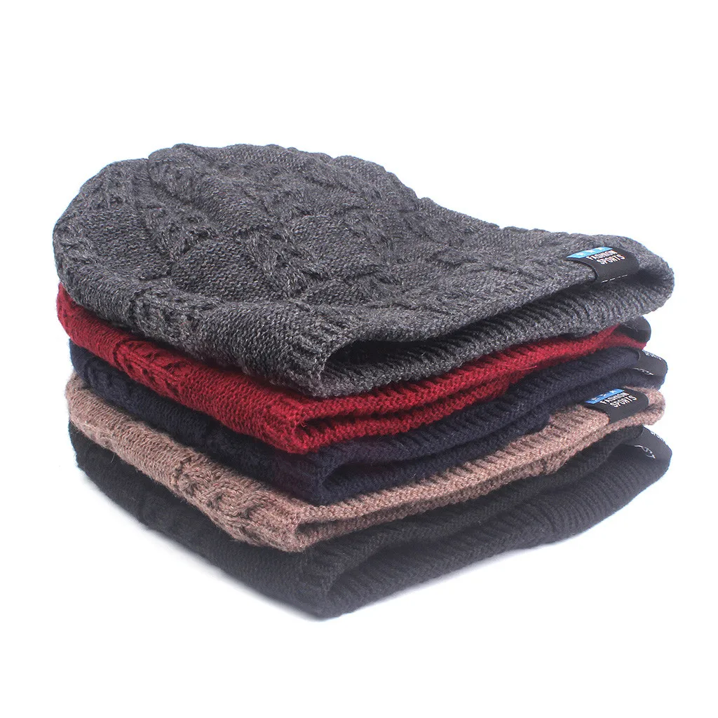 Шерстяные шляпы Вязаные Лыжные однотонные мужские береты с надписью мешковатые