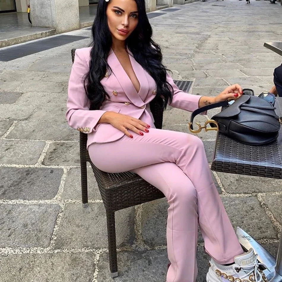 Женский комплект из 2 предметов лето 2021 красный розовый блейзер пуговица длинный