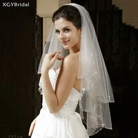 2022 short white ivory bridal veil bead edge two layer beaded pearls 1 meter wedding veil wedding accessories