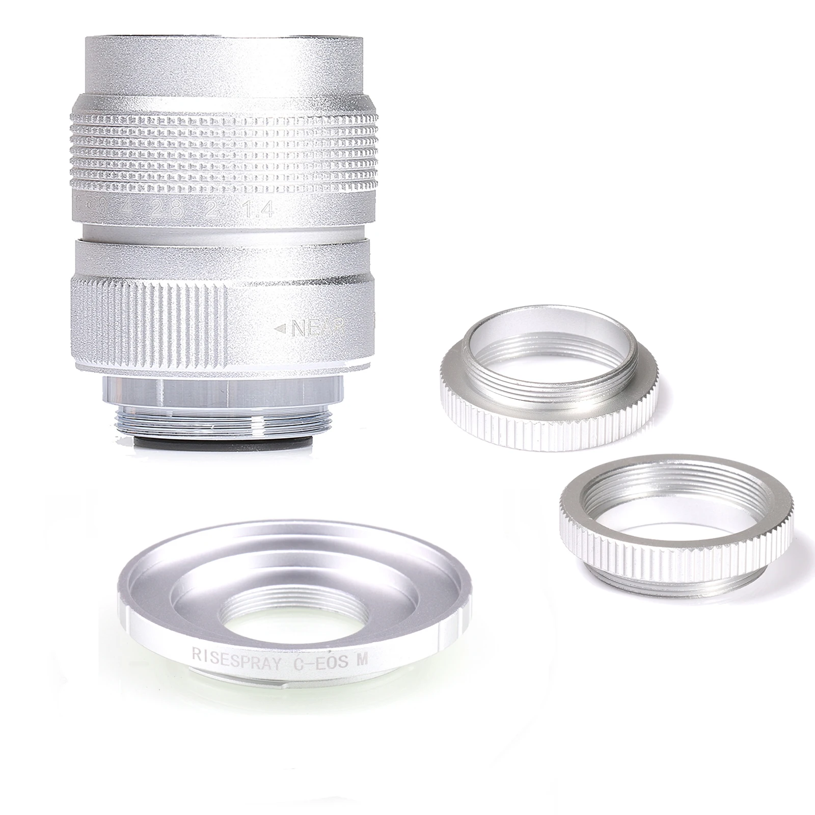 Silver Fujian 25mm F1.4 CCTV camera lens+ C-EOSM Mount Ring for Canon EF-M Mount M50 M1 M2 M3 M4 M5 M6