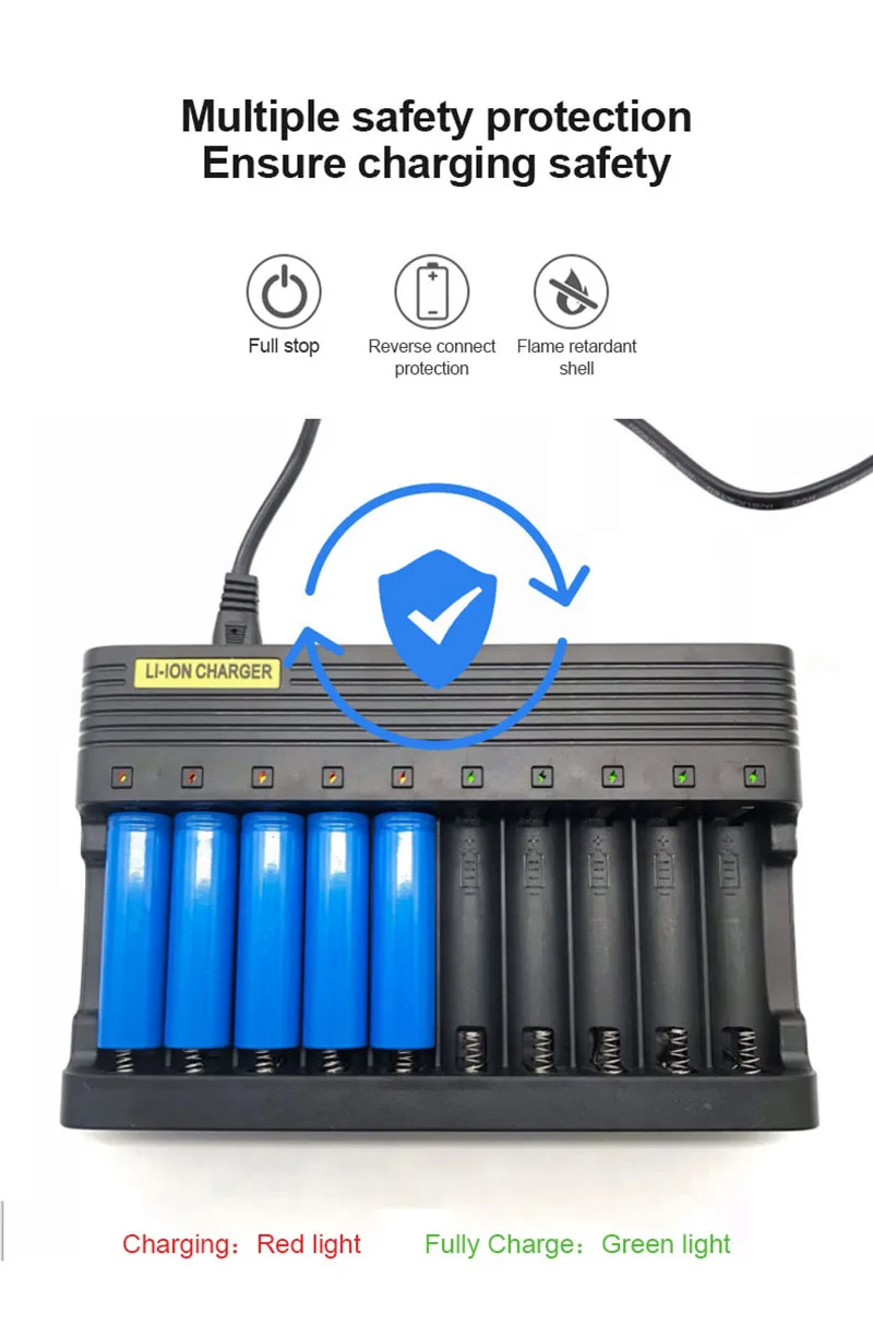 pujimax 26650 10 slots battery charger 18650 eu smart charging 14500 26500 22650 26700 li ion rechargeable battery charger free global shipping