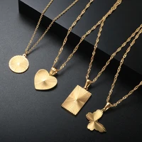 new unisex jewelry love square geometric shape round butterfly gold plated striped glitter necklace ethnic style couple gift