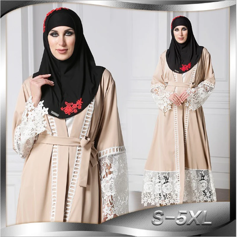 

Muslim Dress Abaya Embroidery Cardigan Kimono Hollow Out full-length Long Robe Gowns Tunic Ramadan Musulmane Islamic Clothing