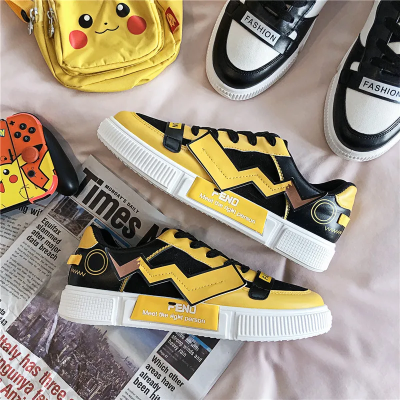 

Кеды Pikachu для мужчин и женщин, классические кроссовки с вулканизированной подошвой, граффити, для косплея, школьная обувь для влюбленных