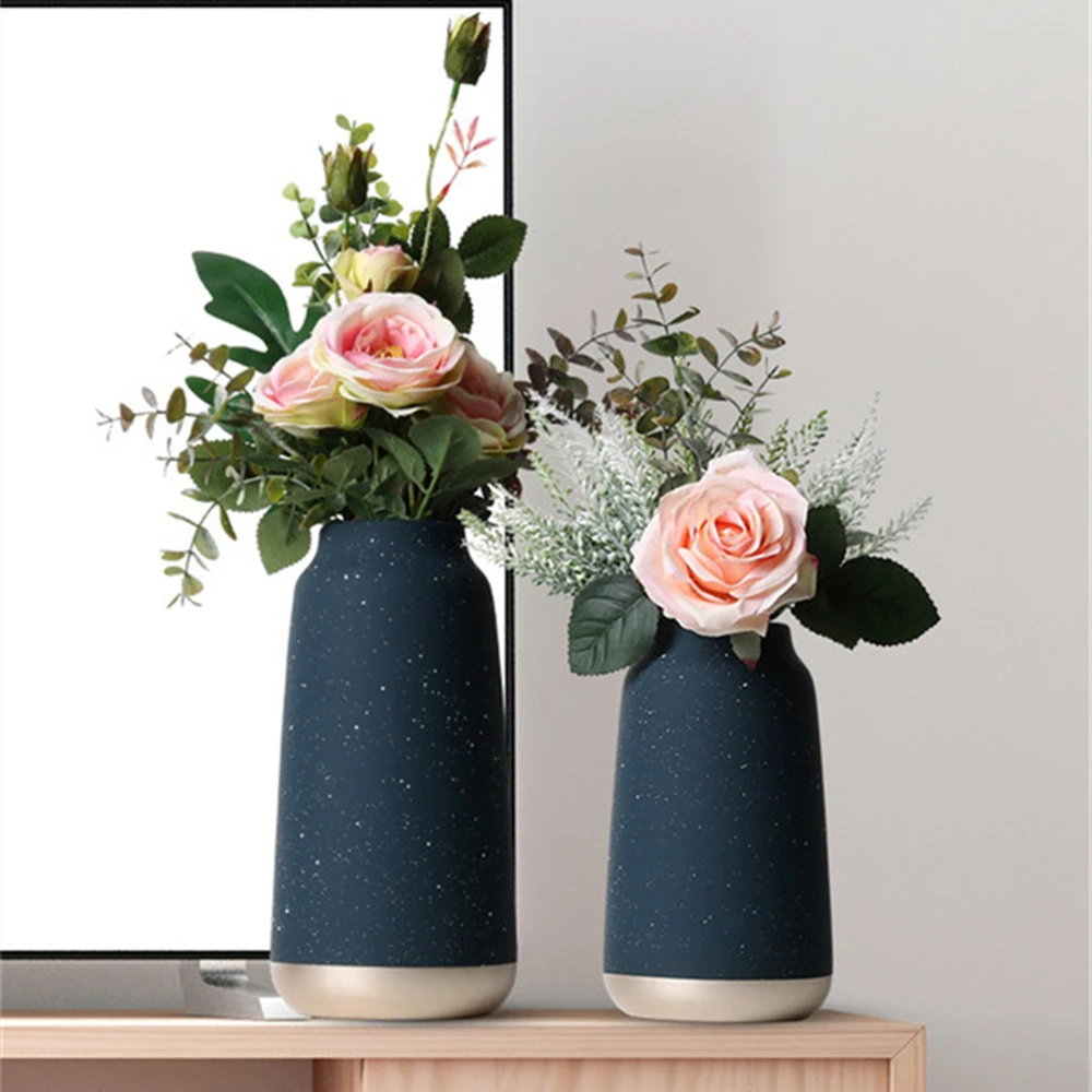 

B-LIFE Ceramic Flower Vase Unique Glazed Design Simple Retro Style Decorative Pot Floral Container for Home Decor Table Wedding