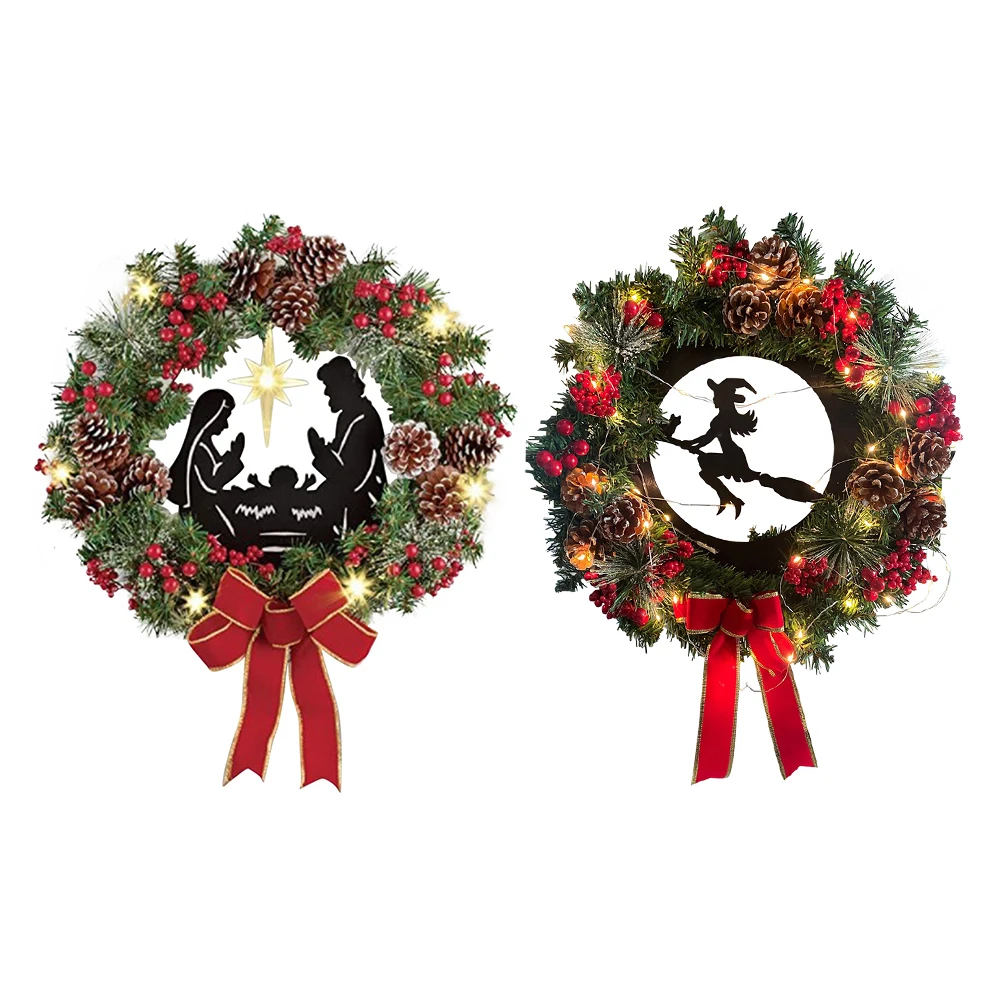 

Christmas Round Front Door Hanging Wreath Plant Pine Wall Garland Ornament Xmas Home Party Shop Decorations