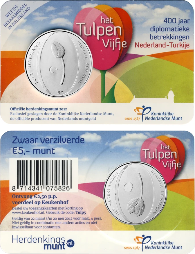 

Netherlands 2012 Tulip-400 Years Netherlands and Turkey 5 Euro Commemorative Coin 100% Original Coins Real Euro Coin
