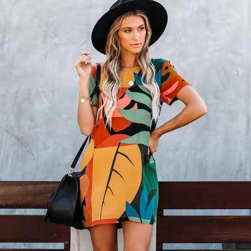 Повседневное мини платье Foridol с круглым вырезом в стиле бохо летнее короткое