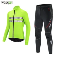 wosawe men winter cycling jacket set windproof waterproof fleece thermal bike clothing reflective bicycle pants mtb suits m 3xl