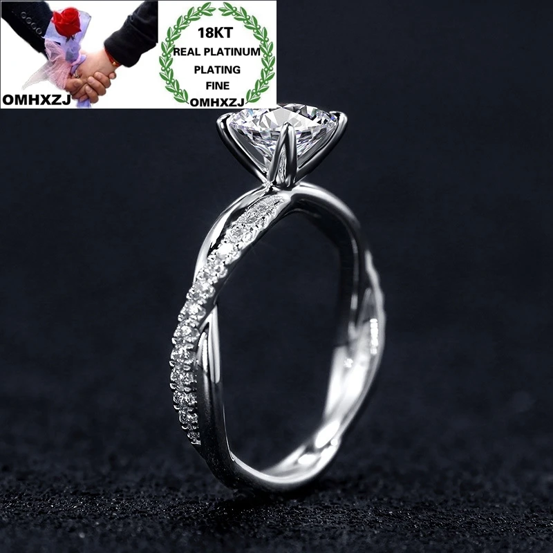 

OMHXZJ Jewelry Wholesale RR1168 European Fashion Woman Girl Party Birthday Wedding Gift Round AAA Zircon 18KT White Gold Ring