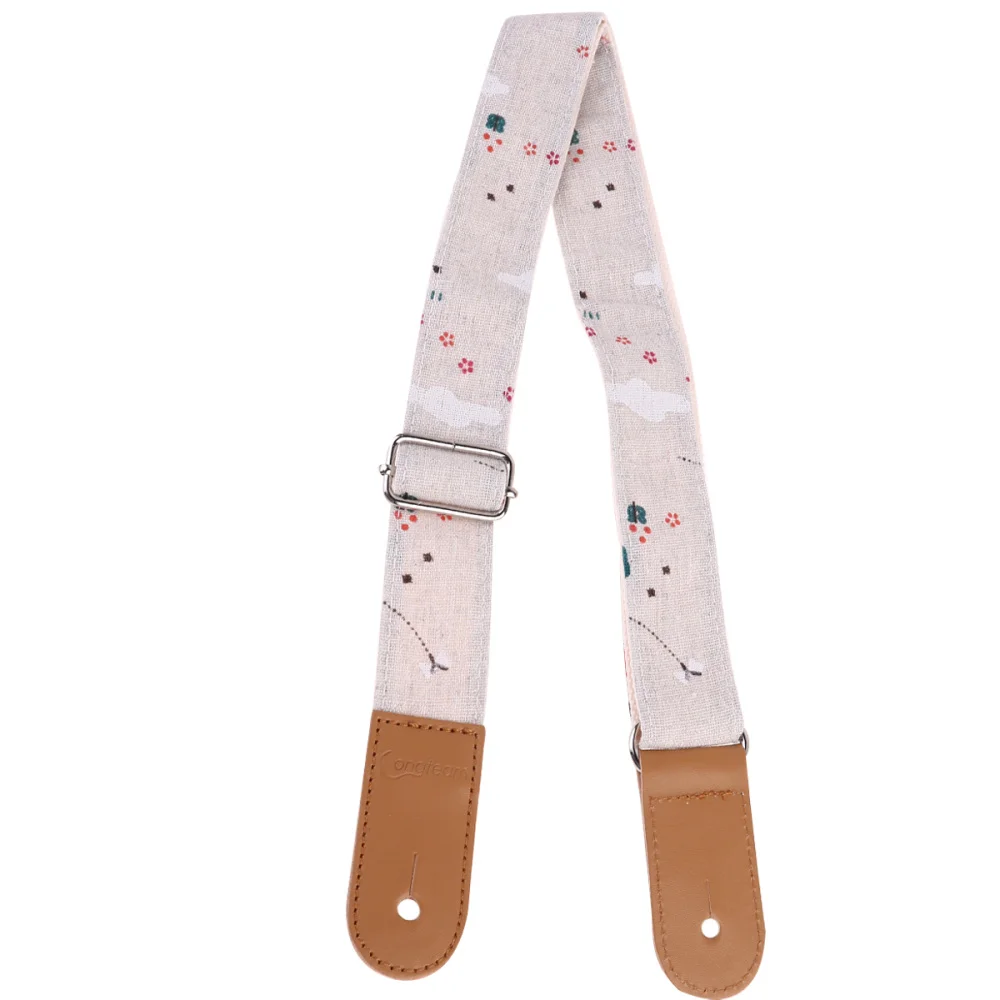 

1PC Flower Tree Pattern Style Soft Cotton Linen Shoulder Strap Genuine Leather Strap for Ukulele Guitar (Assorted Color)