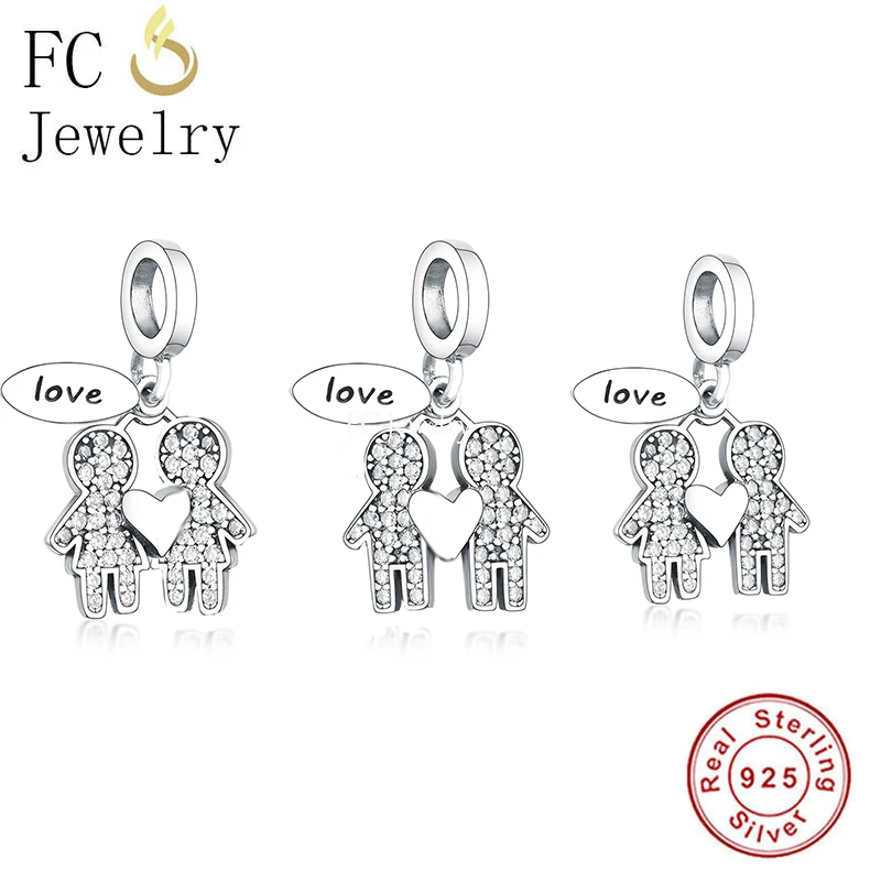 FC Jewelry Fit Original Pan Charms Bracelet 925 Sterling Silver Brother & Sister Love Forever Bead For Making Berloque 2022