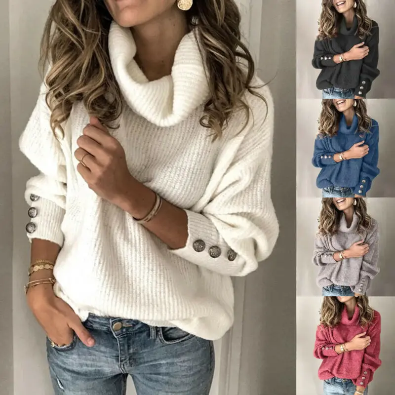 

Women Autumn Winter Fashion Casual Solid Sweaters Ladies Warm Turtleneck Knitted Long Sleeve Oversized Sweater Jumper Pullovers