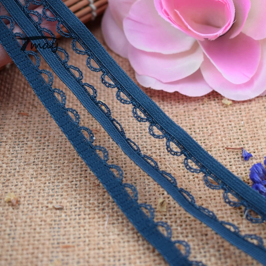 #1543 темно синяя кружевная ткань с оборками 8 ярдов/партия 10 мм (3/8 дюйма) эластичная
