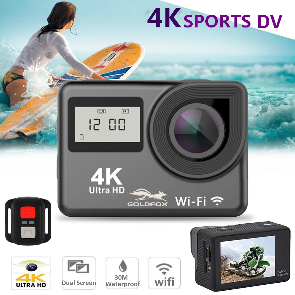 

4K WiFi Action Camera 2.0" Touch Screen 12MP 170D Sports Camera 30M Go Waterproof Pro Heltmet Video Recording Camera