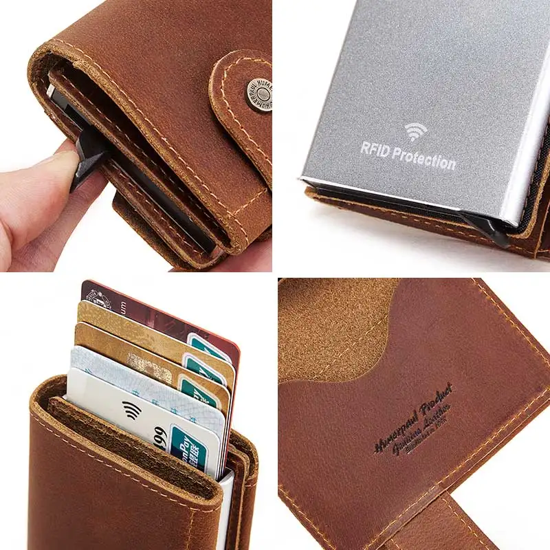 Credit Card Holder Men Hasp Wallet Credential Genuine Leather Purse Luxury Clutch Business Money Bag Travel Mini Coin Male Walet images - 6