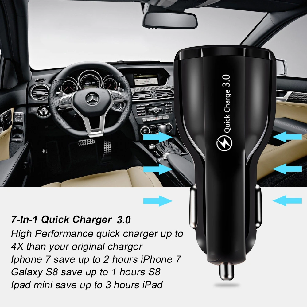 Автомобильный Зарядное устройство Quick Charge 3,0 Универсальный 2 Порты и разъёмы USB Быстрая Зарядка адаптер для samsung S9 huawei Планшеты мобильного телефона Зарядное устройство