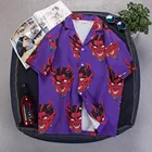Мужская винтажная рубашка с принтом маленького дьявола, фиолетовая Повседневная пляжная Свободная рубашка с коротким рукавом, лето 2020