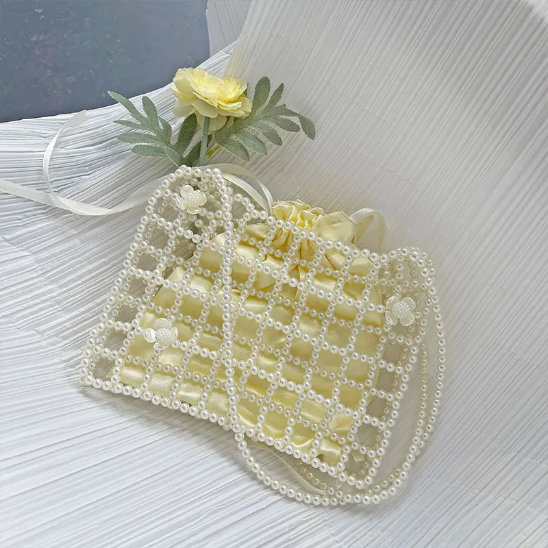 Ladies Pearl Shoulder Bag Exquisite Fashion Hollow Out Tote Purse Lightweight Bucket Handbag for Party Travel | Багаж и сумки