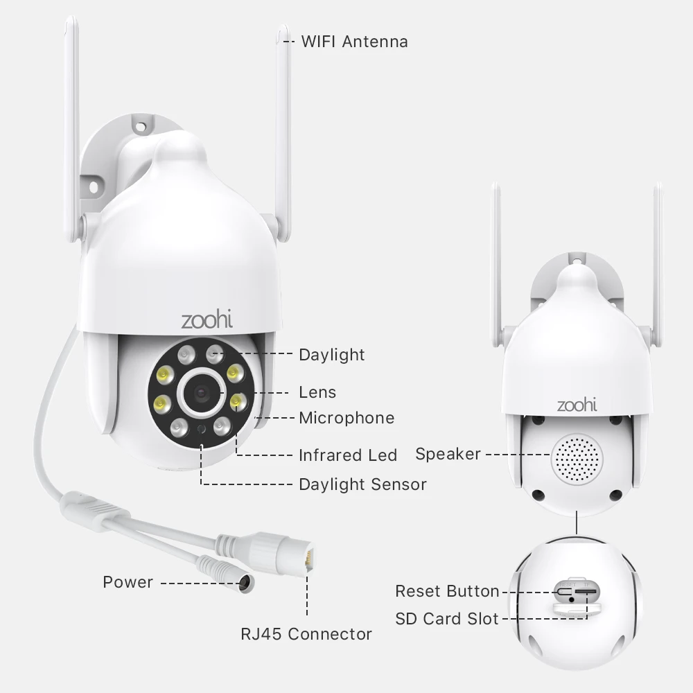 Zoohi 3MP PTZ IP камера Wifi Открытый Купол беспроводная безопасности панорамирование