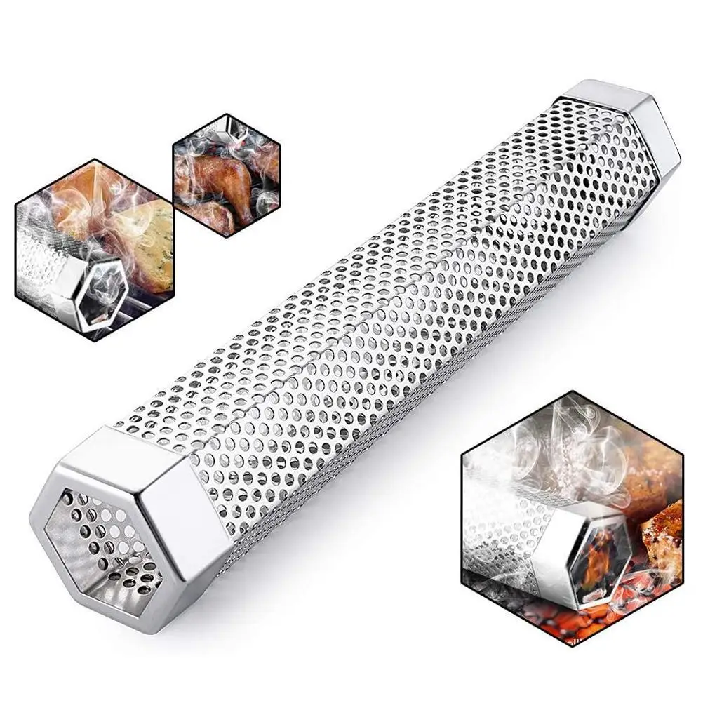BBQ Smoked Tube Stainless Steel Pellet Smoker Tube Barbecue Wood Pellet Tube For Smoking Cheese Nuts Steaks Fish Pork Beef