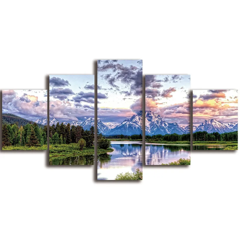 

Prints Canvas Posters Home Decor 5 Pieces Mountains And Rivers Natural Paintings Wall Art Pictures Modular Living Room