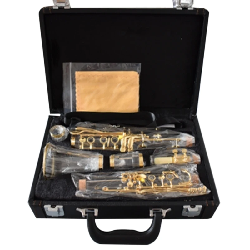 Кларнет музыкальный инструмент прозрачный корпус позолоченный Bb