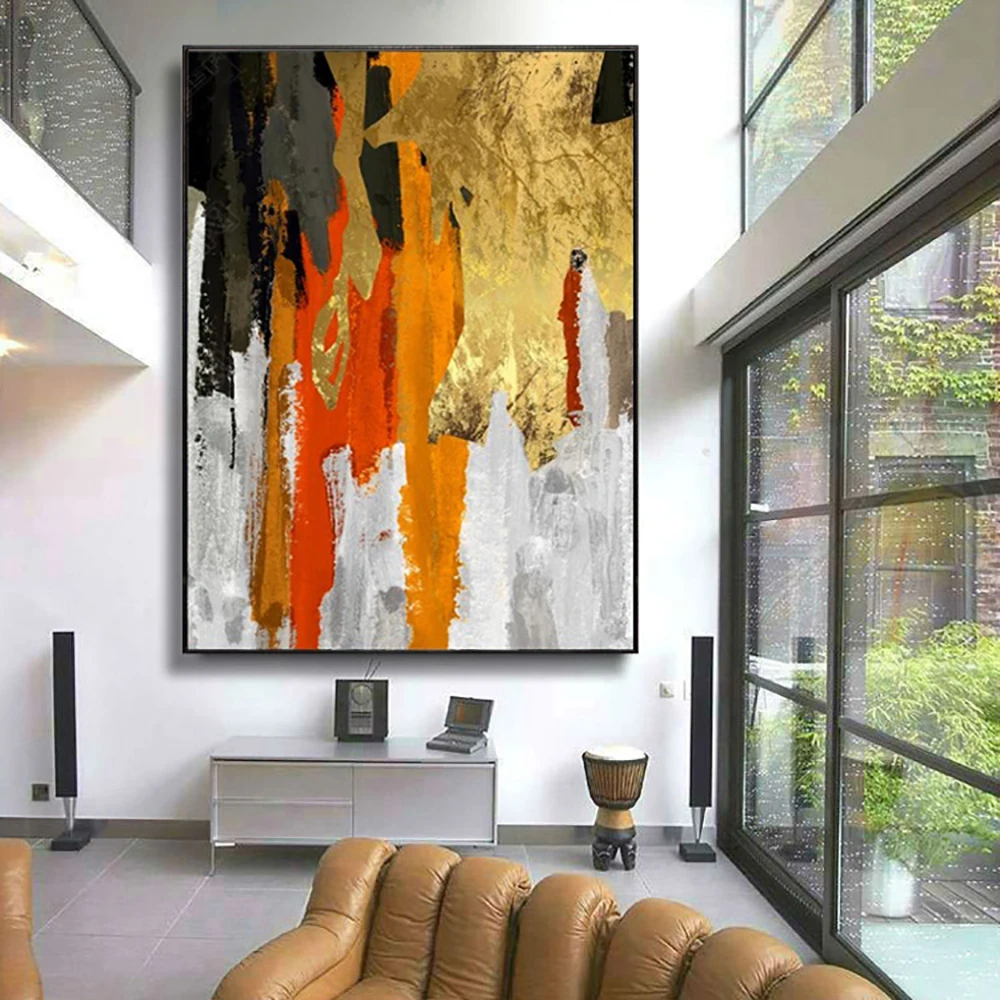 

Golden Abstract Oil Paintings On Canvas Handmade Large Salon Decoration Modern Wall Art Canvas Pictures Hand Painted Unframed