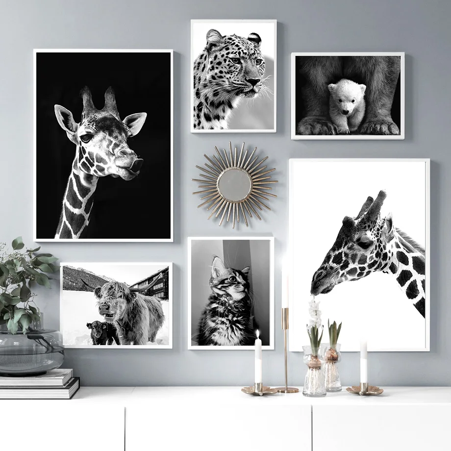 

Leopard Giraffe Cat Bear Cow Animal Seal Wall Art Canvas Painting Nordic Posters And Prints Wall Pictures For Living Room Decor