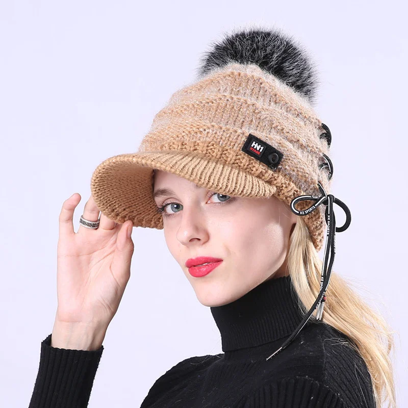 

Fashion Pom Pom Hat For Women Grils Skullies Women's Beanies Warm Knitted Hat Female Winter Cap Brand Women Beanie Hat Wholesale